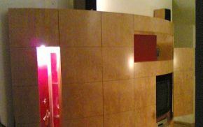 Die Wohnwand leitet vom Eingang mit elegantem Schwung in den Wohnbereich