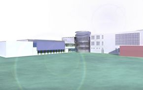 Blick auf Turnsaal und Volksschule