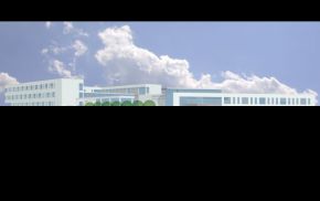 Blick auf Turnsaal und Kindertagesheim